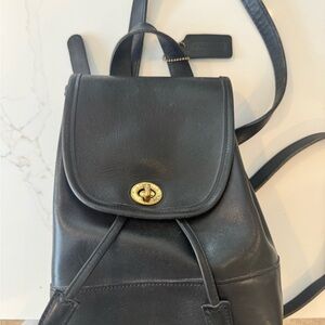 Vintage Coach Black Leather Turnlock Mini Backpack